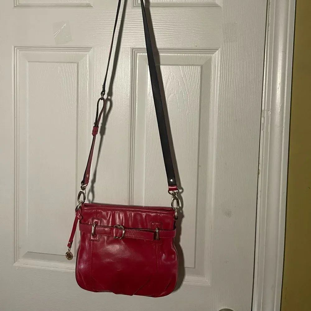 DKNY Stylish Red Leather small Crossbody Bag with gold tone hardwares